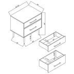 Table de chevet à 2 tiroirs Gloria | Table de chevet compacte avec rangement
