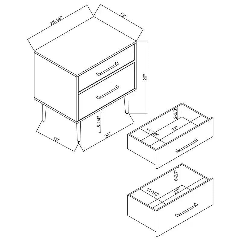 Table de chevet à 2 tiroirs Gloria | Table de chevet compacte avec rangement