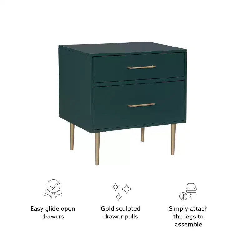 Table de chevet à 2 tiroirs Gloria | Table de chevet compacte avec rangement