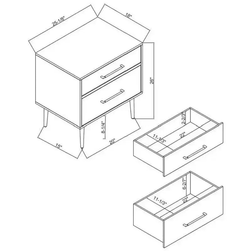 Table de chevet à 2 tiroirs Gloria | Table de chevet compacte avec rangement