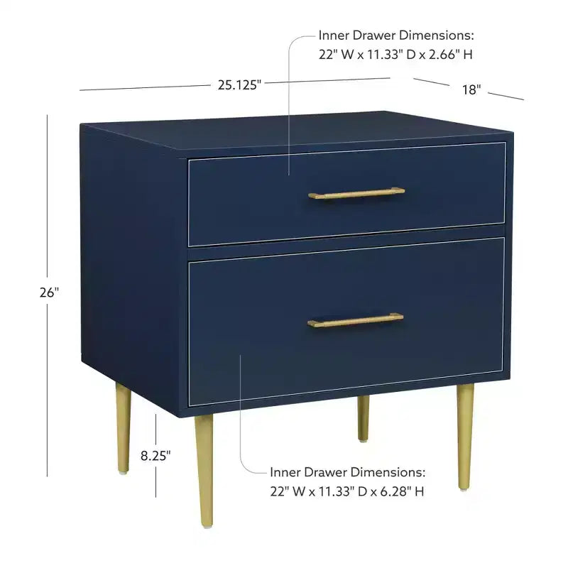 Table de chevet à 2 tiroirs Gloria | Table de chevet compacte avec rangement