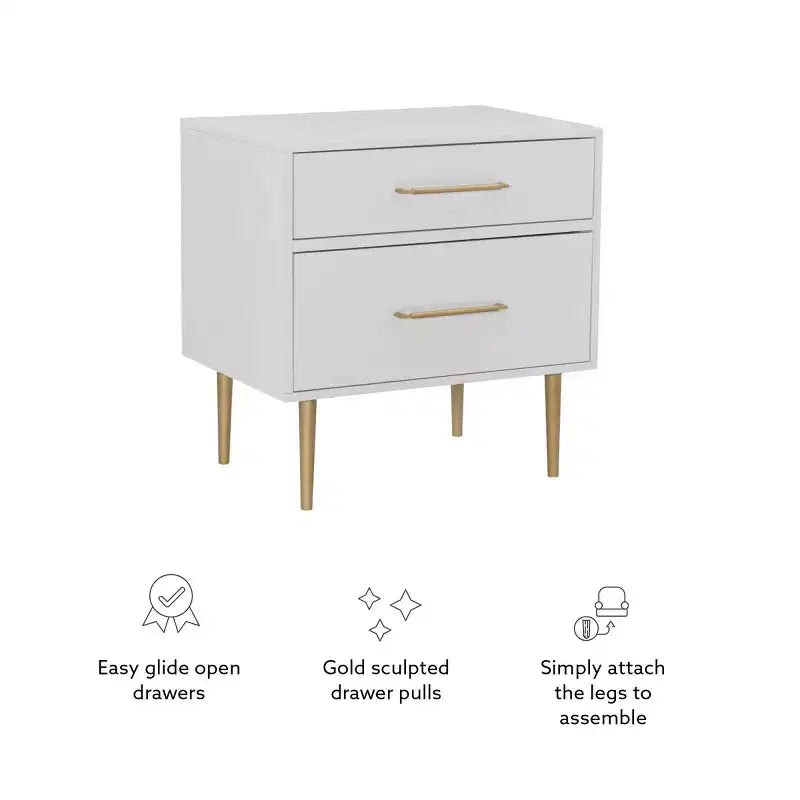 Table de chevet à 2 tiroirs Gloria | Table de chevet compacte avec rangement